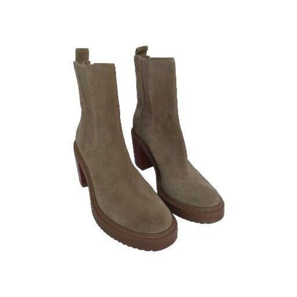 Chunky Heel Chelsea Boots‎ Taupe Suede Platform Ankle Boots with Block Heel